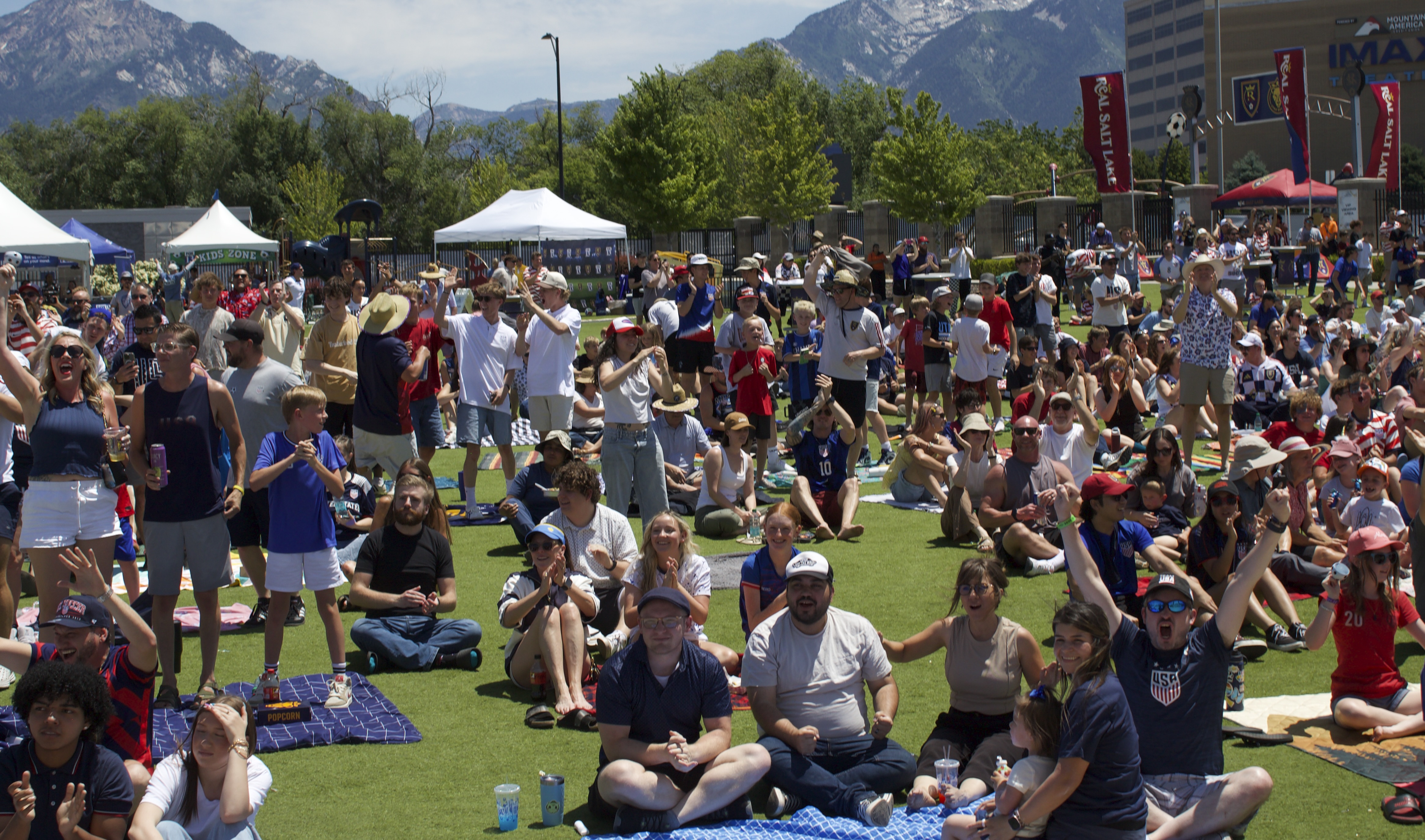 About 4,500 United States fans and supporters gathered for a watch party in Sandy, Utah, as the USA defeated Australia 2-0 in a group-stage game at the 2026 FIFA men's World Cup, Friday, June 19, 2026.