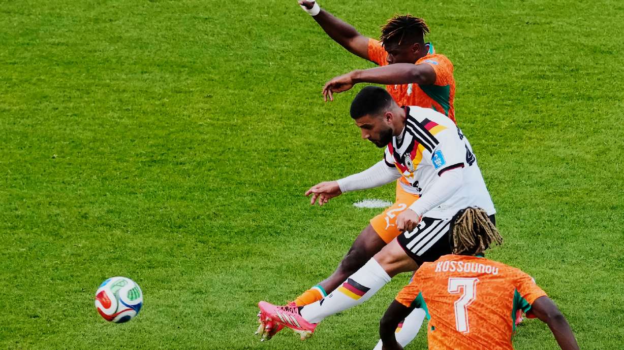 Germany's Deniz Undav (26) scores their second goal during the World Cup Group E soccer match between Germany and Ivory Coast in Toronto, Saturday, June 20, 2026.