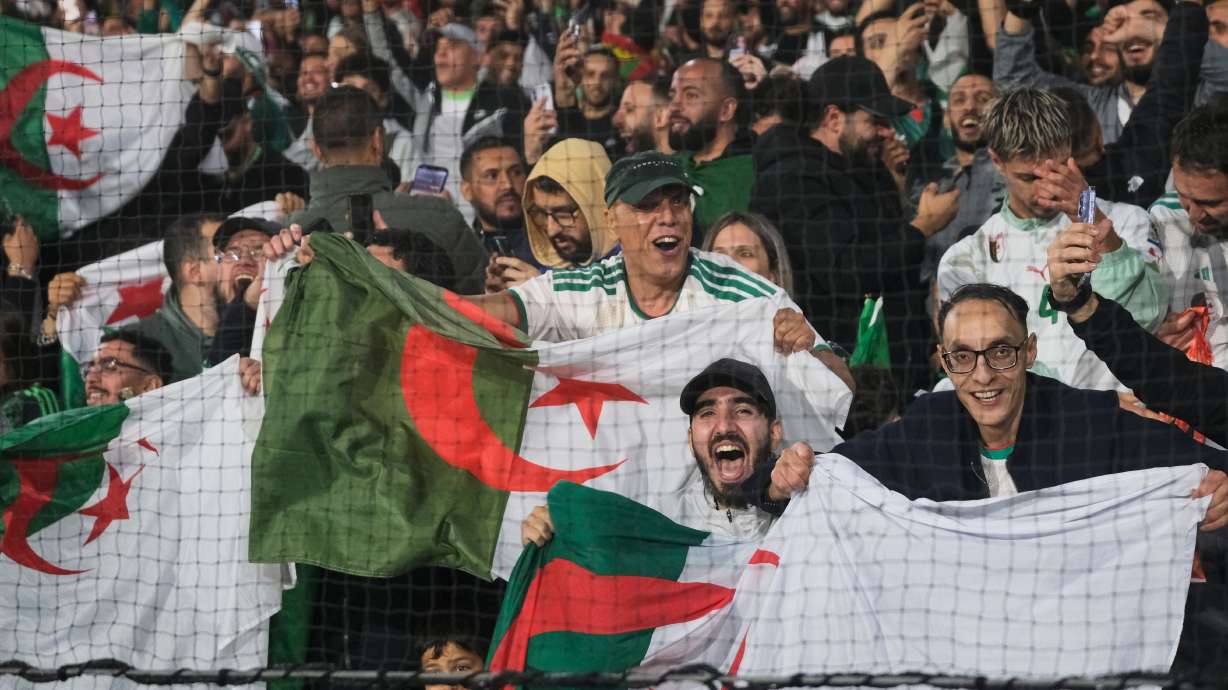 Algeria fans cheer their team during the international friendly soccer match between Netherlands and Algeria in Rotterdam, Netherlands, Wednesday, June 3, 2026.