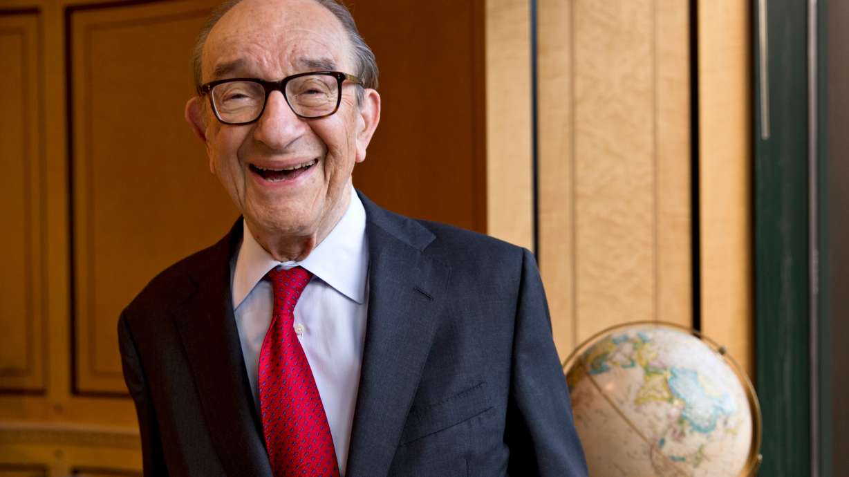 Economist Alan Greenspan, chairman of the Federal Reserve from 1987 to 2006, is seen in his office in Washington, Friday, Oct. 18, 2013.