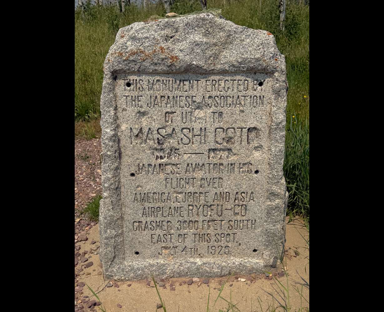 The memorial in Wasatch County near the site of a Japanese aviator's 1929 plane crash has been upgraded and was rededicated on Saturday. The photo shows a stone memorial that has long been located at the site.