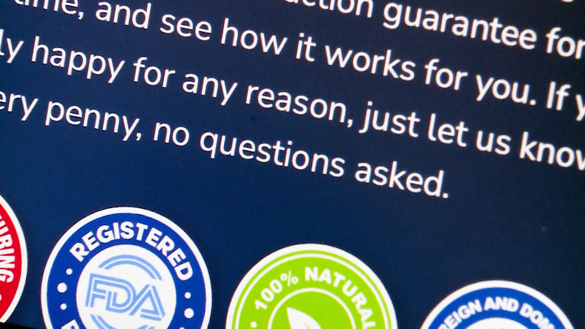 Supplement company asks questions despite its 'no questions asked' return policy