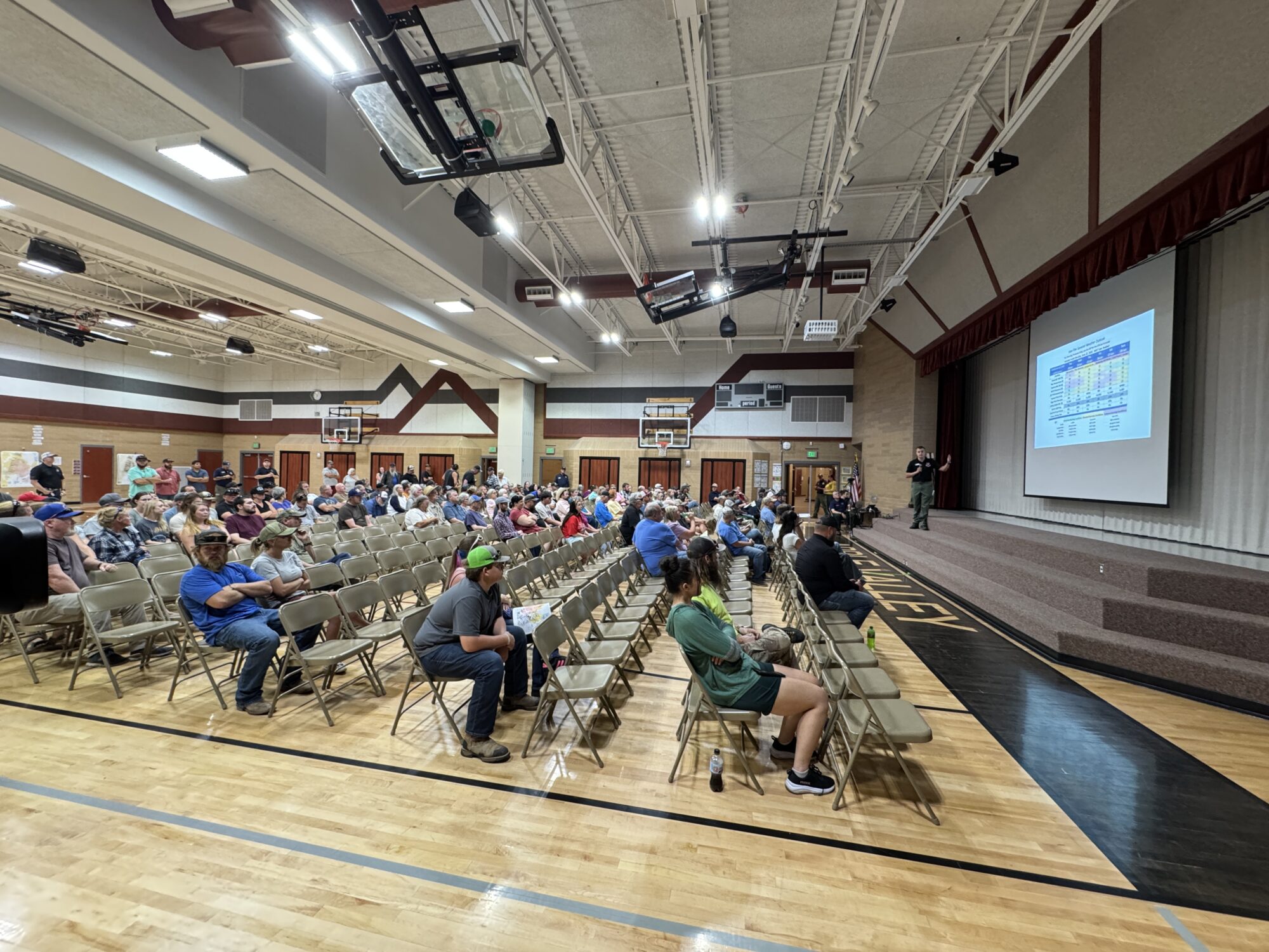 A community of residents near Eureka gathered at a public meeting Monday about the Iron Fire near their homes, for which they were evacuated on Saturday.