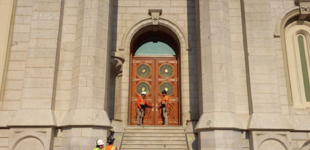 Salt Lake Temple marks milestone with reinstallation of east temple doors