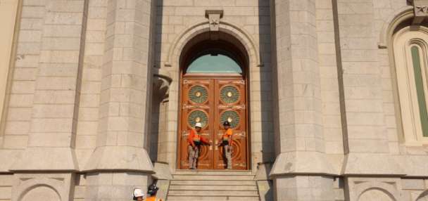 Salt Lake Temple marks milestone with reinstallation of east temple doors