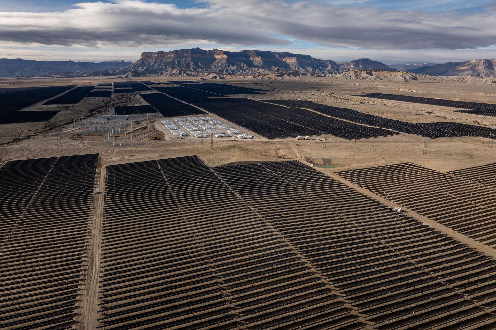 The Green River Energy Project is pictured in Emery County. Utah on Monday became home to one of the largest solar power and energy storage projects in the nation when Salt Lake City-based rPlus Energies kicked off operations in Emery County.