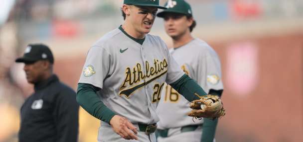 Athletics' Zack Gelof loses hit streak at 24 games after getting spiked on his right hand