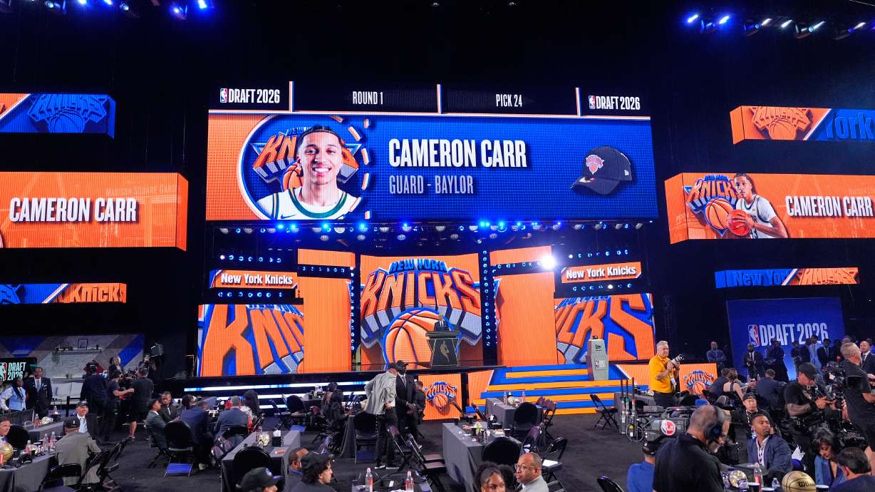 in the first round of the NBA basketball draft, Tuesday, June 23, 2026, in New York.