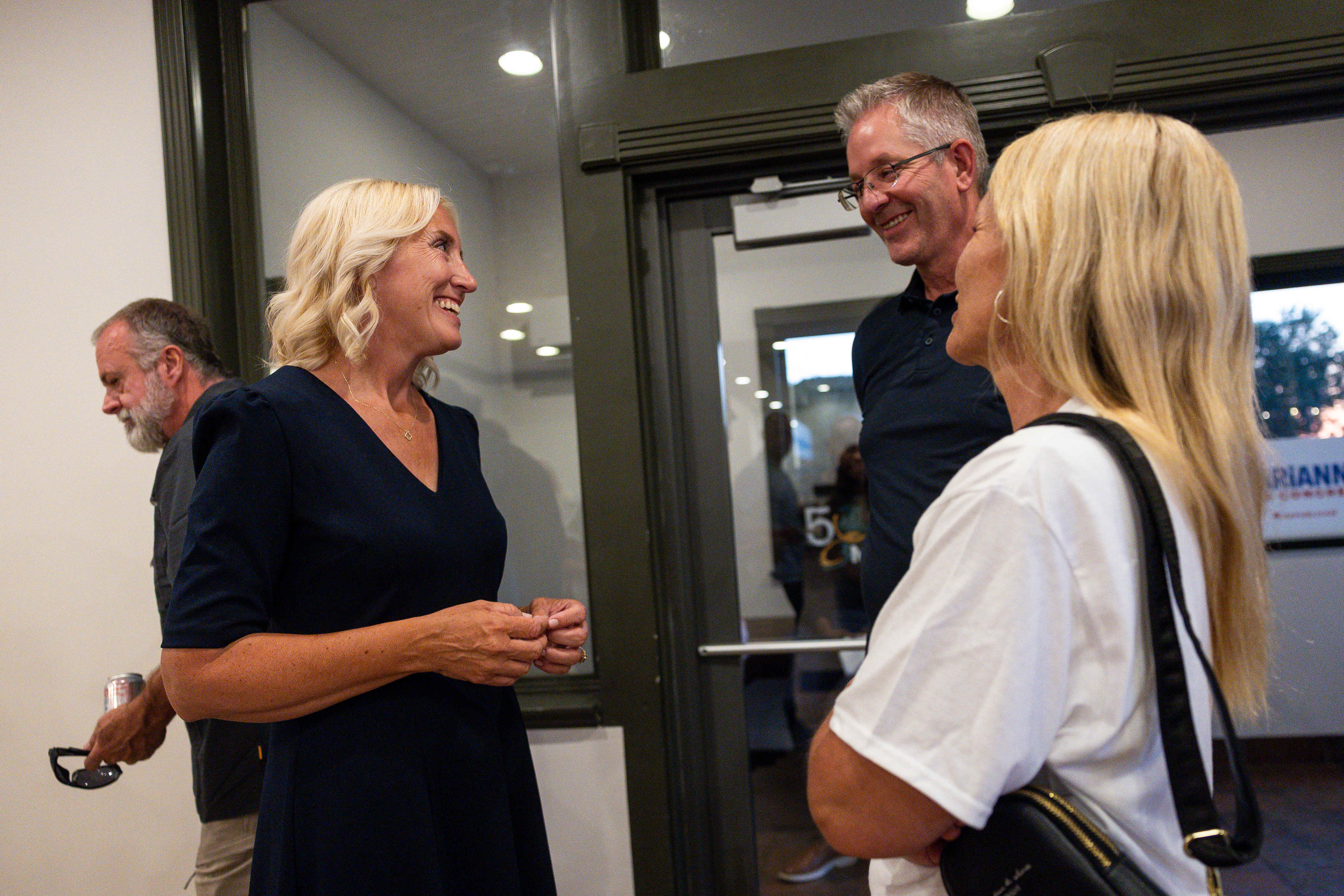Rep. Karianne Lisonbee, R-Syracuse, speaks with guests during the Lisonbee campaign watch party at the River View Ranch in Washington Terrace on Tuesday. Lisonbee lost the primary election to incumbent Rep. Blake Moore.