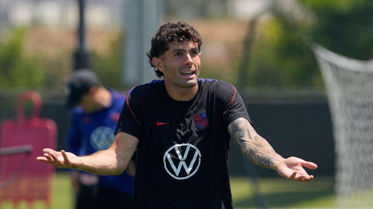 United States' Christian Pulisic attends a training session ahead of a FIFA World Cup match against Turkey in Irvine, Calif., Tuesday, June 23, 2026.
