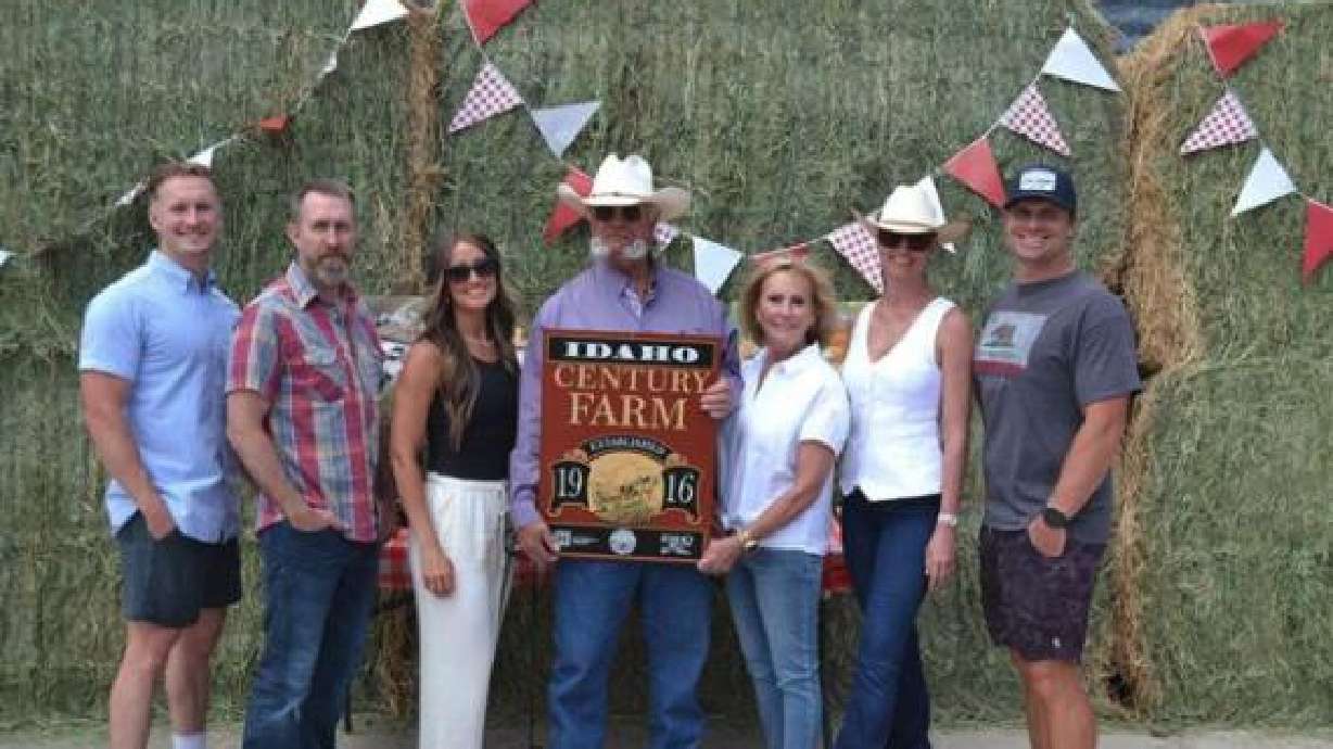 Jeral and Jenine Williams with some of their kids after the Idaho Century Farm award ceremony. Jeral is often seen at parades, parties, live Nativity scenes, and other community events with his camels.