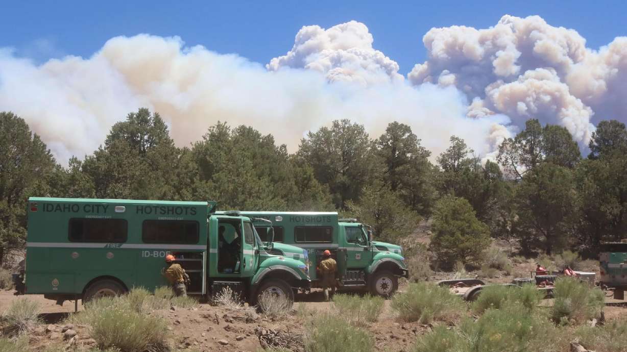 Idaho City Hot Shots gear up to battle the Cottonwood Fire at Fishlake National Forest on Tuesday. Fire restrictions are increasing across many public lands, including Fishlake National Forest, beginning on Friday.