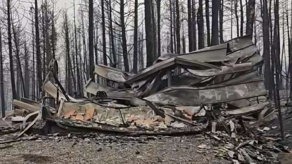 What remains of the Stapley family's cabin after it was destroyed in the Cottonwood Fire in Beaver, Wednesday. Evan Stapley reflected on the cabin's destruction with KSL.