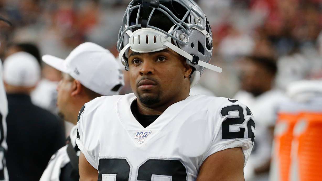 FILE - Oakland Raiders running back Doug Martin looks on during an NFL preseason football game against the Arizona Cardinals, Aug. 15, 2019, in Glendale, Ariz.