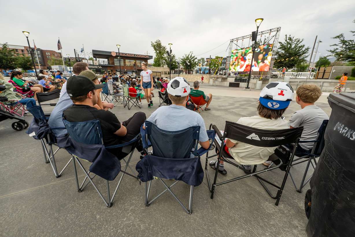 Soccer fans gather at Millcreek Common to watch Mexico and Czech Republic play in the World Cup on Wednesday. A new Deseret News poll said over half of Utahns plan to watch at least one of the World Cup matches.