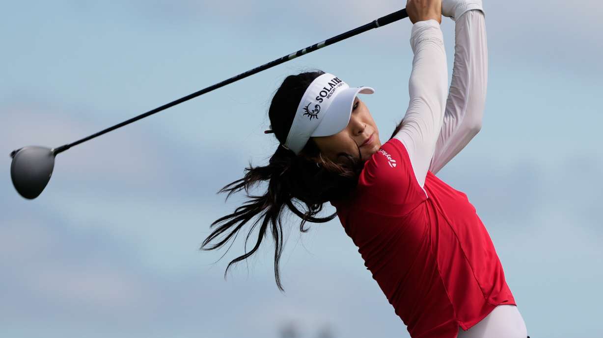 Ina Yoon, of South Korea, hits from the third tee during the first round of the Women's PGA Championship golf tournament, Thursday, June 25, 2026, in Chaska, Minn.