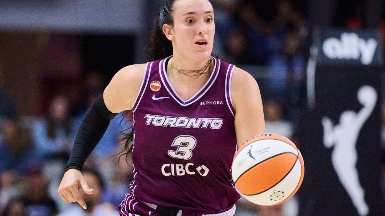 Toronto Tempo's Marina Mabrey sprints upcourt during the first half of a WNBA basketball game against the Los Angeles Sparks in Toronto, Thursday, June 25, 2026.