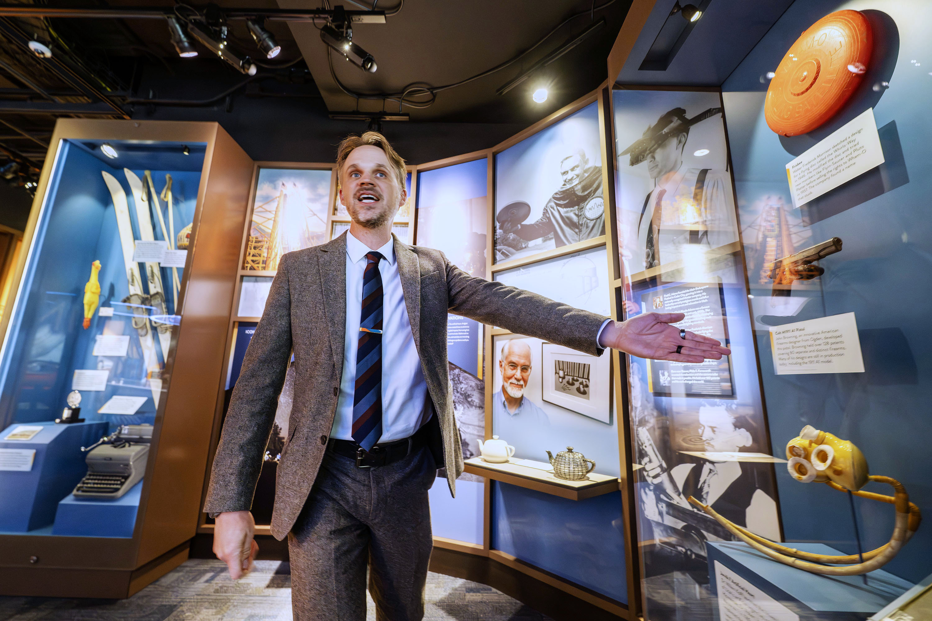 Museum Director Tim Glenn gives a tour of the Museum of Utah to media members in Salt Lake City on Monday. The museum is operated by the Utah Historical Society and is Utah’s first dedicated state history museum and a new cultural landmark on the Capitol Complex that bridges past, present and future.
