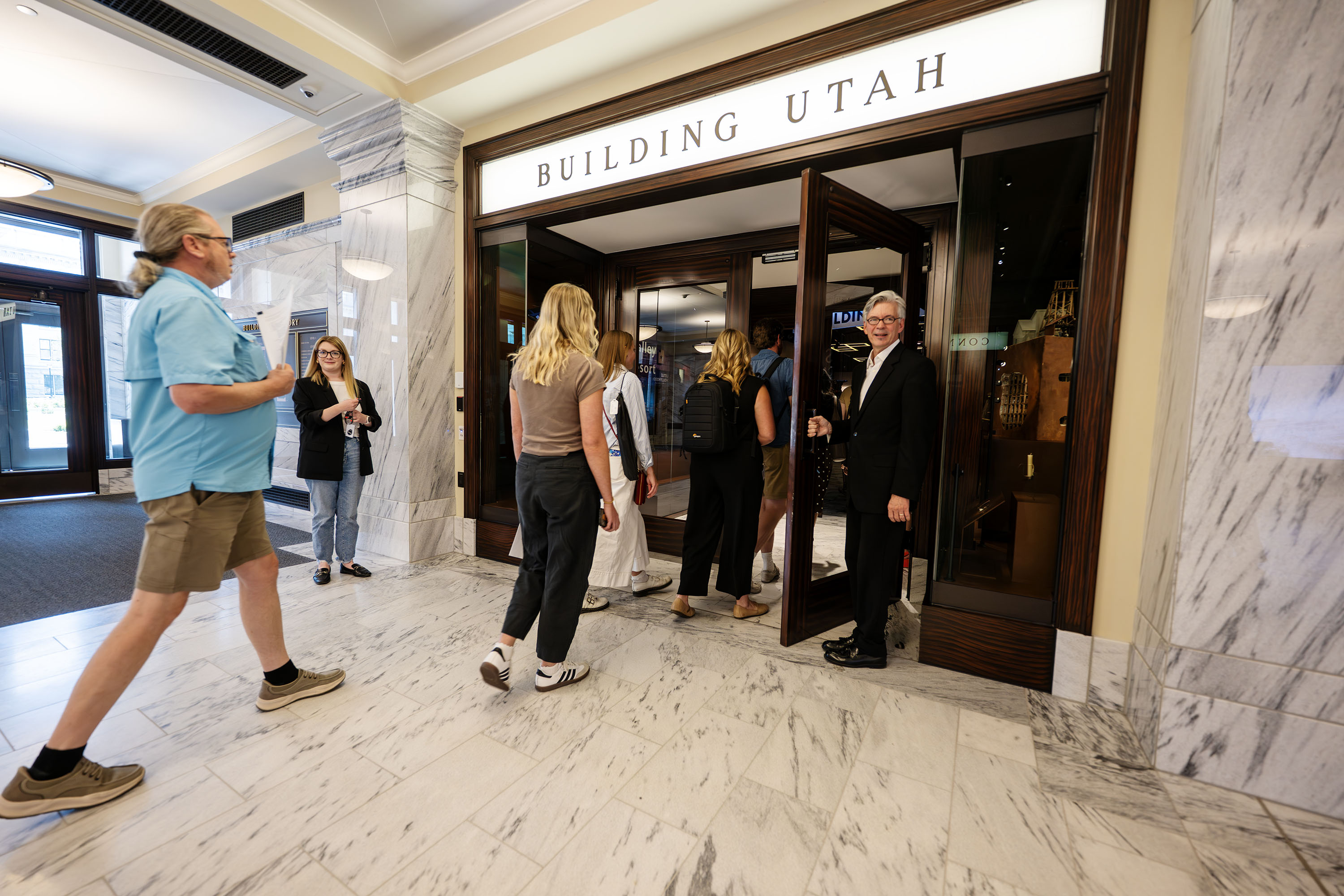 Media members and a few staff take a pre-opening tour of the Museum of Utah — which is operated by the Utah Historical Society — which is Utah’s first dedicated state history museum and a new cultural landmark on the Capitol Complex that bridges past, present, and future in Salt Lake City on Monday.