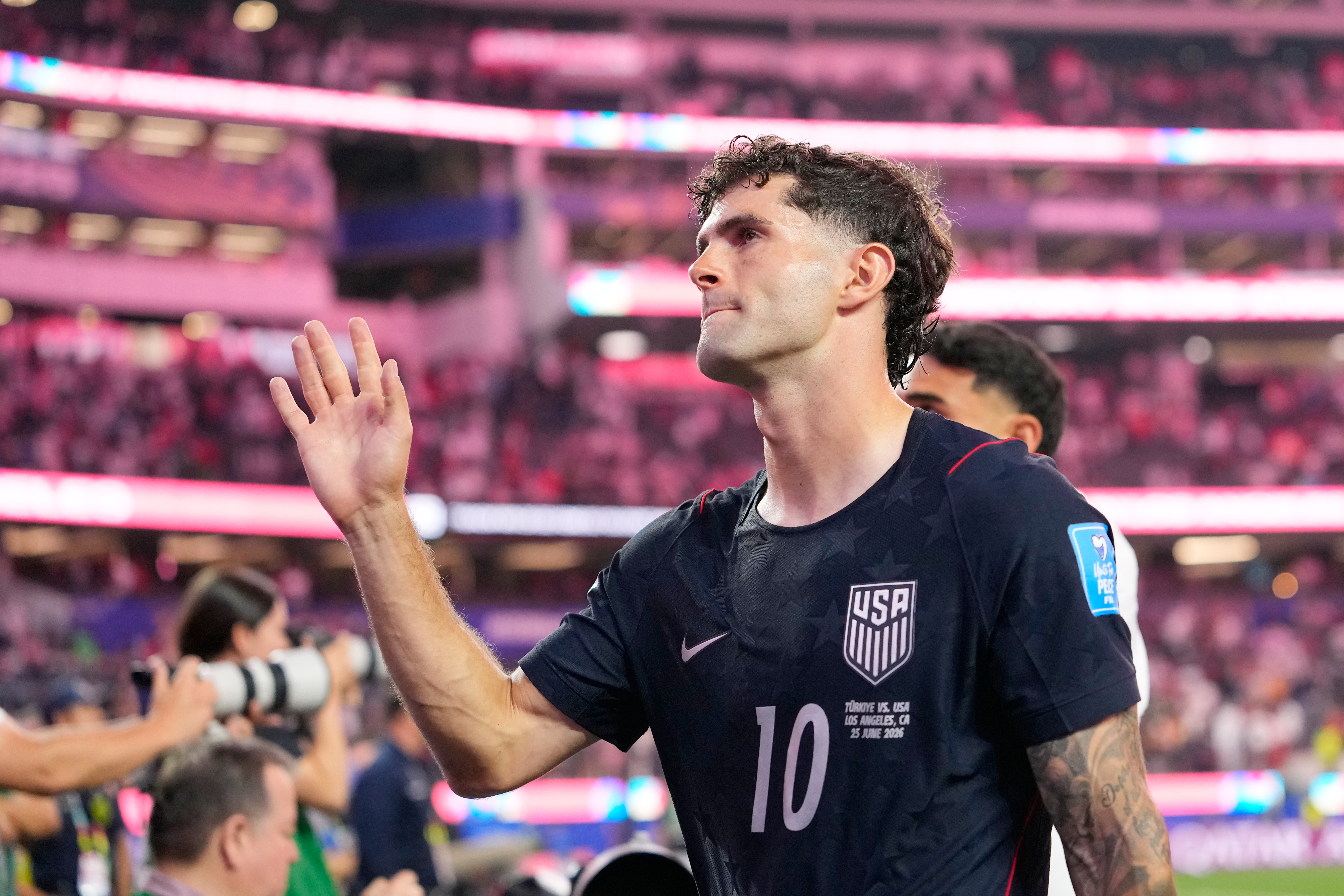United States' Christian Pulisic walks off the field after a World Cup Group D soccer match against Turkey in Inglewood, Calif., near Los Angeles, Thursday, June 25, 2026. 