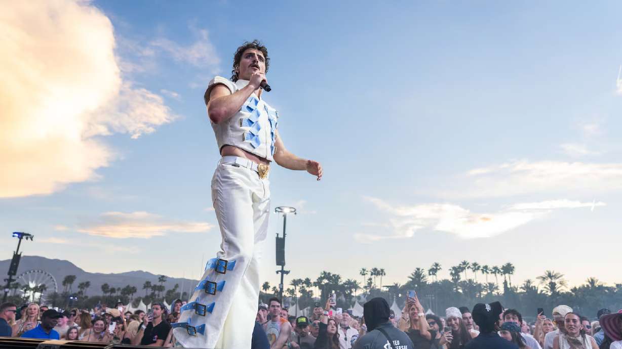 Benson Boone performs during the first weekend of the Coachella Valley Music and Arts Festival at the Empire Polo Club on April 11, 2025, in Indio, Calif. On Thursday, Boone released his new single "The Time of My Life."