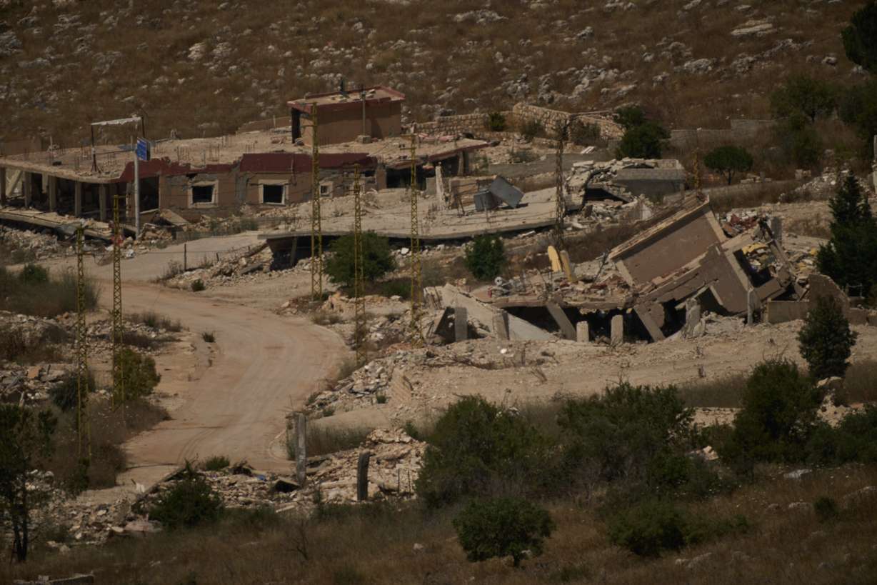 Destroyed buildings in a village in southern Lebanon as seen from northern Israel, Friday.