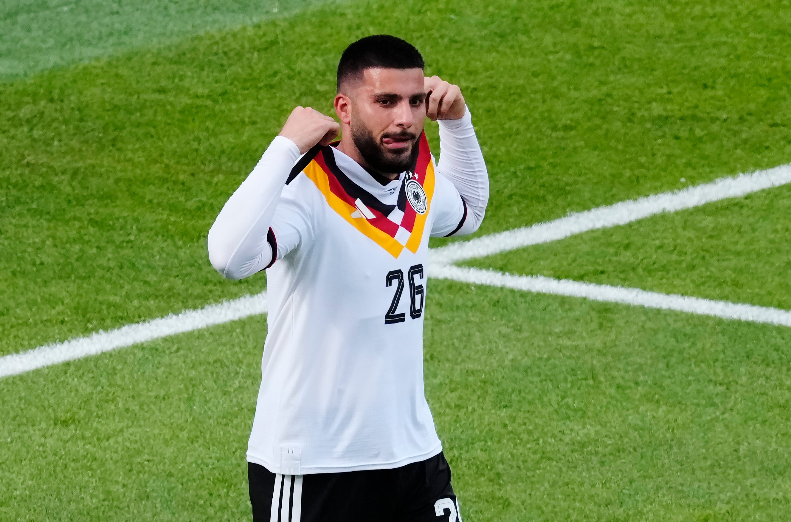 Germany's Deniz Undav (26) celebrates after scoring their second goal during the World Cup Group E soccer match between Germany and Ivory Coast in Toronto, Saturday, June 20, 2026. 