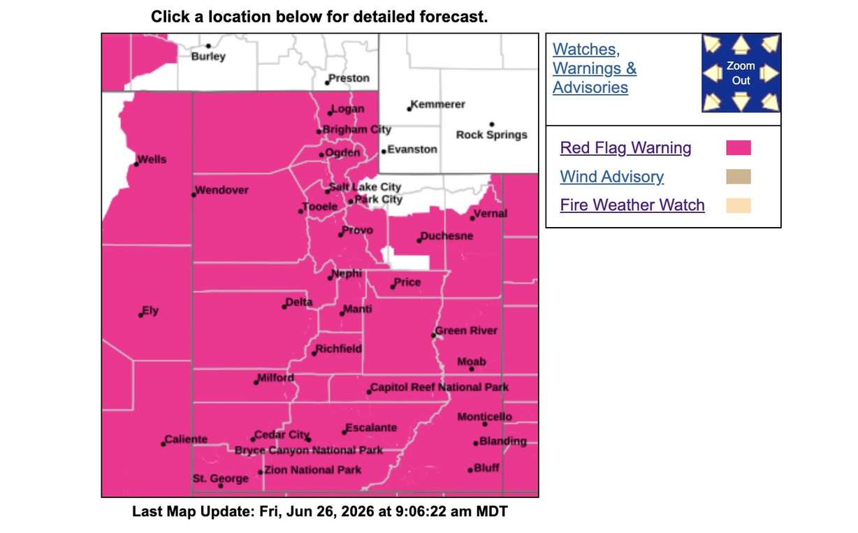 This map shows red flag warnings in place for Friday. Some areas will continue to have red flag warnings on Saturday and Sunday, too.
