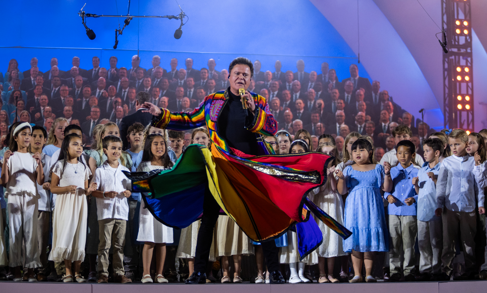 Donny Osmond performed two songs from "Joseph and the Amazing Technicolor Dreamcoat" with the Tabernacle Choir and Orchestra at Temple Square at the Hollywood Bowl in Los Angeles on Wednesday.
