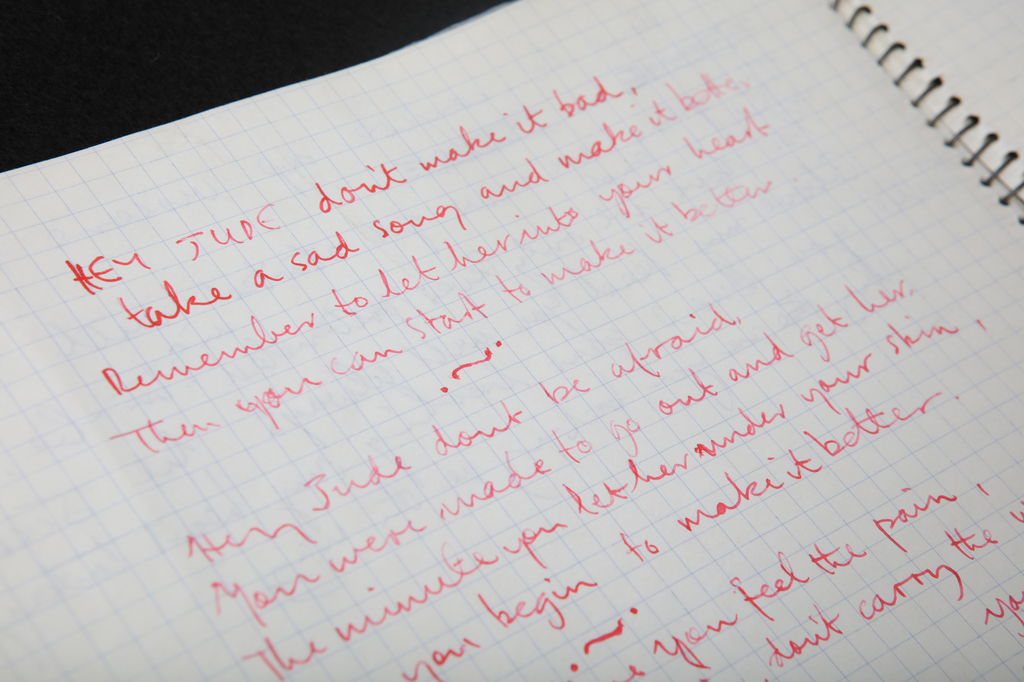 The Beatles: Rare notebook containing handwritten 'Hey Jude' lyrics to go on display