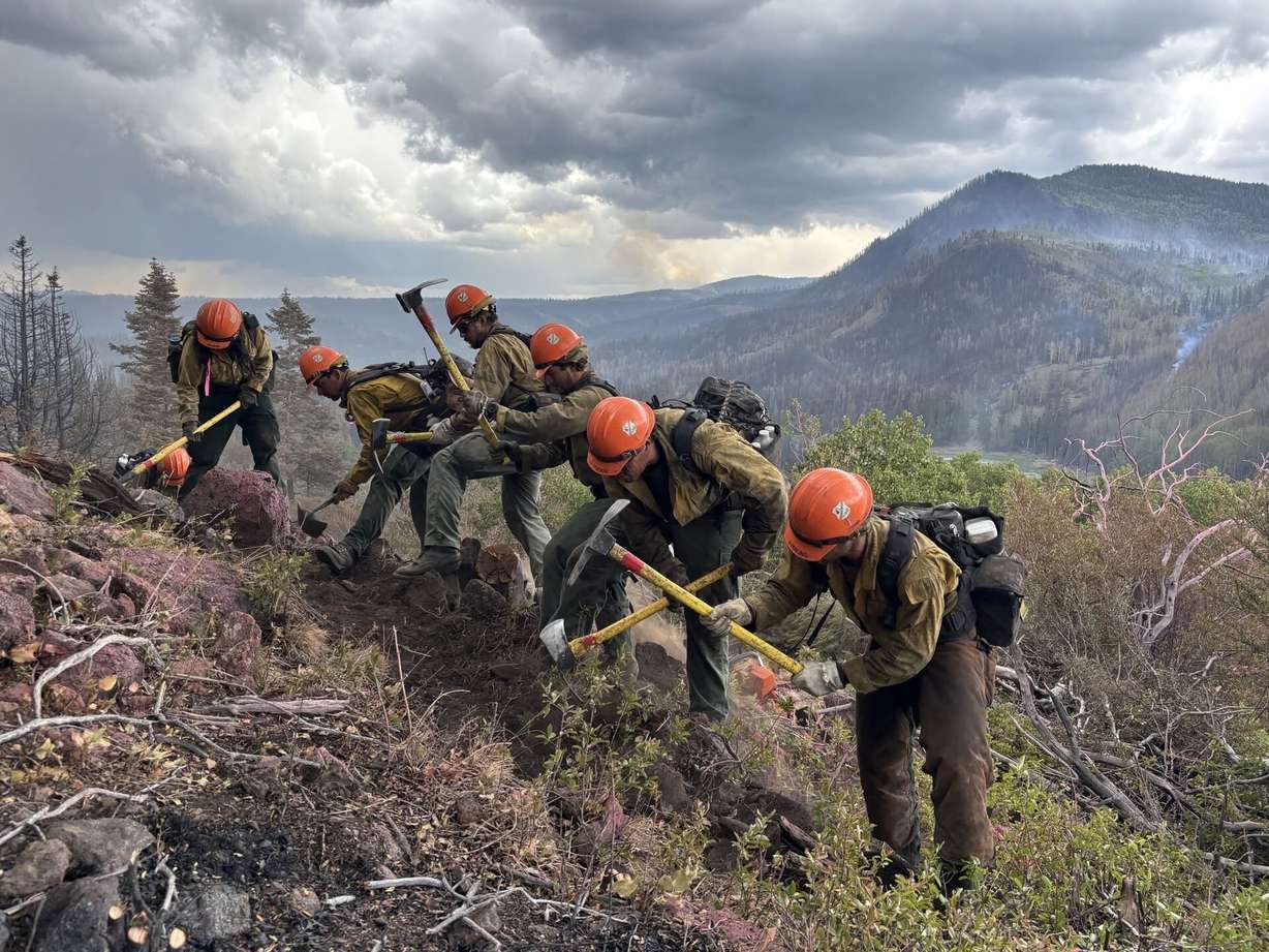 Los Padres Interagency Hotshot Crew is constructing direct fireline on the southwest portion of this fire above Birch Lake while fighting Cottonwood Fire Thursday, June 25, 2026.