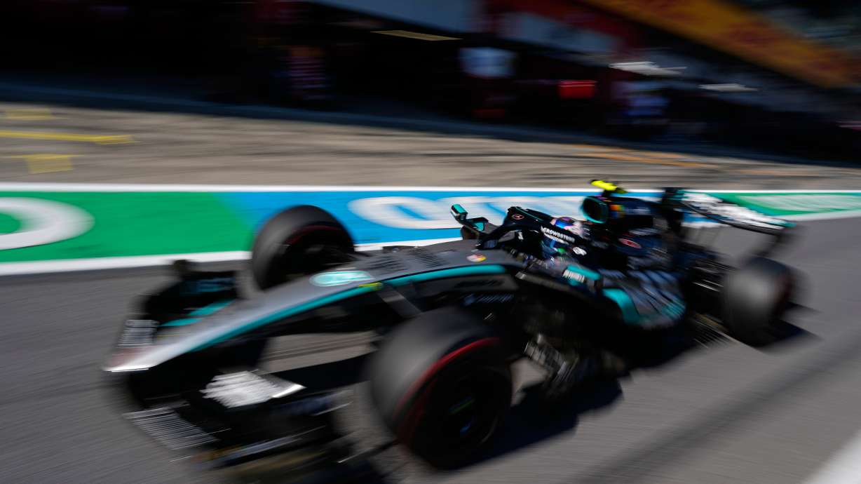 Mercedes driver George Russell of Britain steers his car during the qualifying session ahead of the Austrian F1 Grand Prix, in Spielberg, Austria, Saturday, June 27, 2026.
