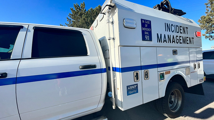 Incident management was responding to a crash when a passing vehicle did not get out of the way and hit the trucks bumper. 