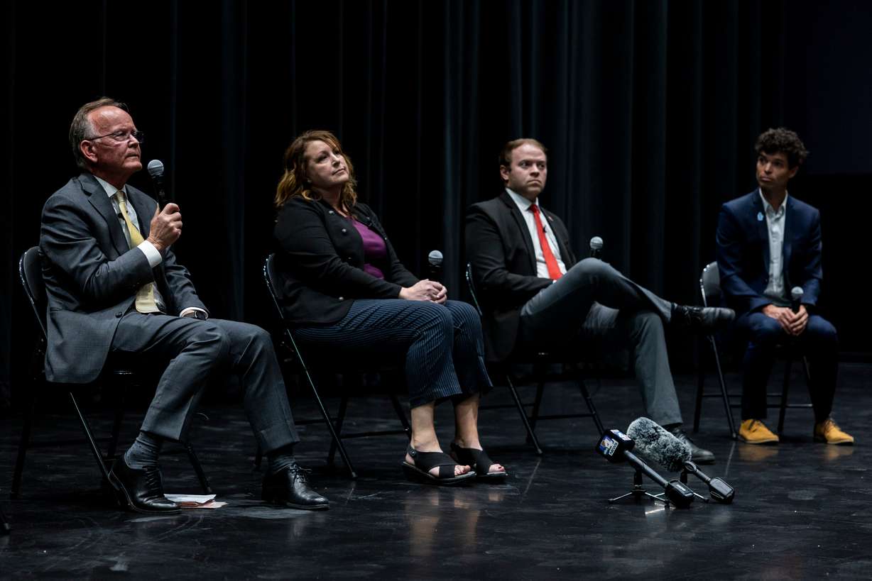 Senate President Stuart Adams speaks during a town hall at Sunset Junior High in Sunset on June 16. Adams lost in his primary election on Tuesday.