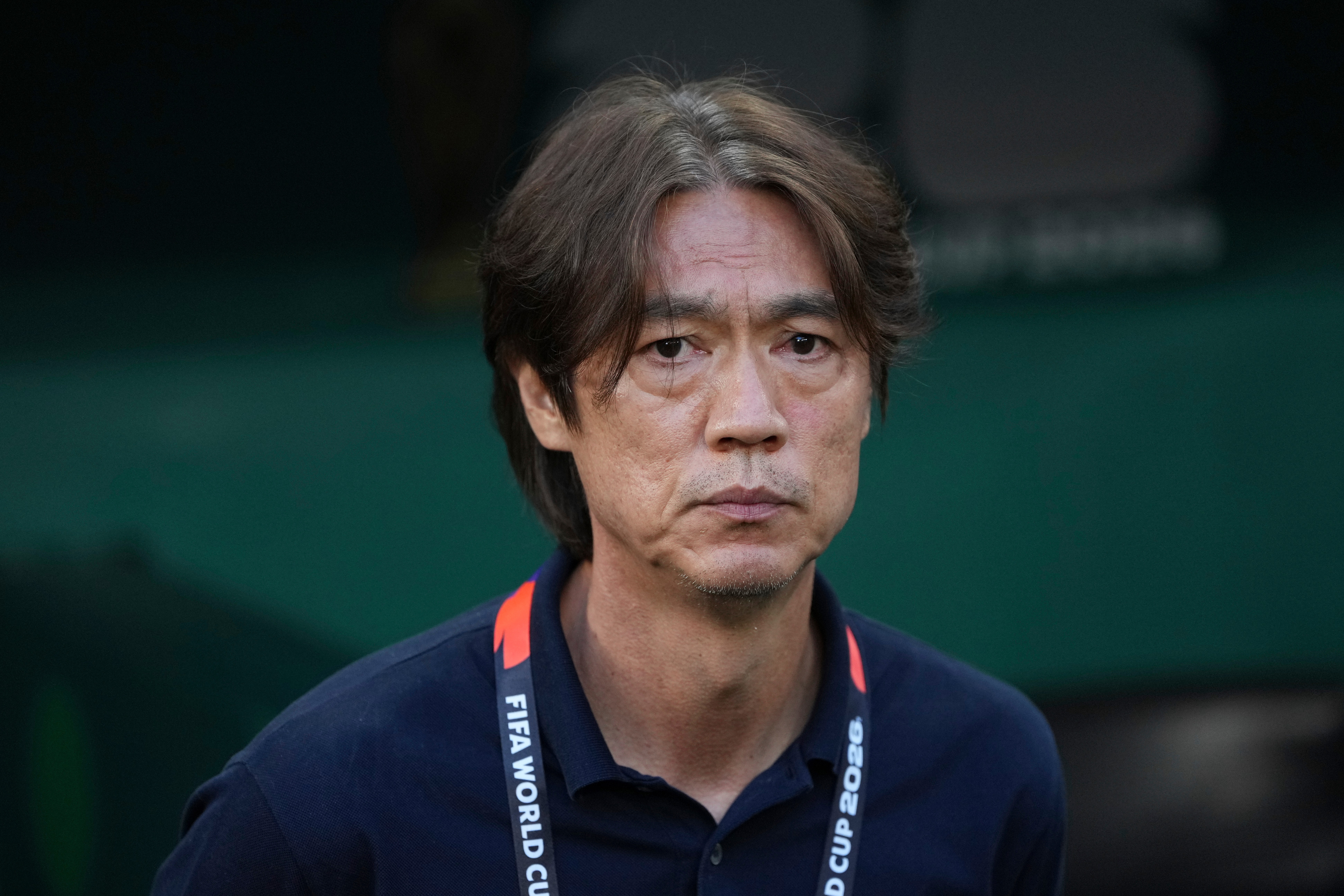 South Korea head coach Hong Myung-bo looks on ahead the World Cup Group A soccer match between South Africa and South Korea in Guadalupe, near Monterrey, Mexico, Wednesday, June 24, 2026. 