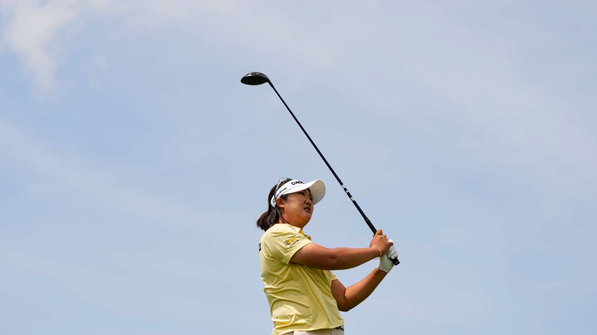 Haeran Ryu, of South Korea, hits on the second hole during the final round of the Women's PGA Championship golf tournament at Hazeltine National Golf Club, Sunday, June 28, 2026, in Chaska, Minn.