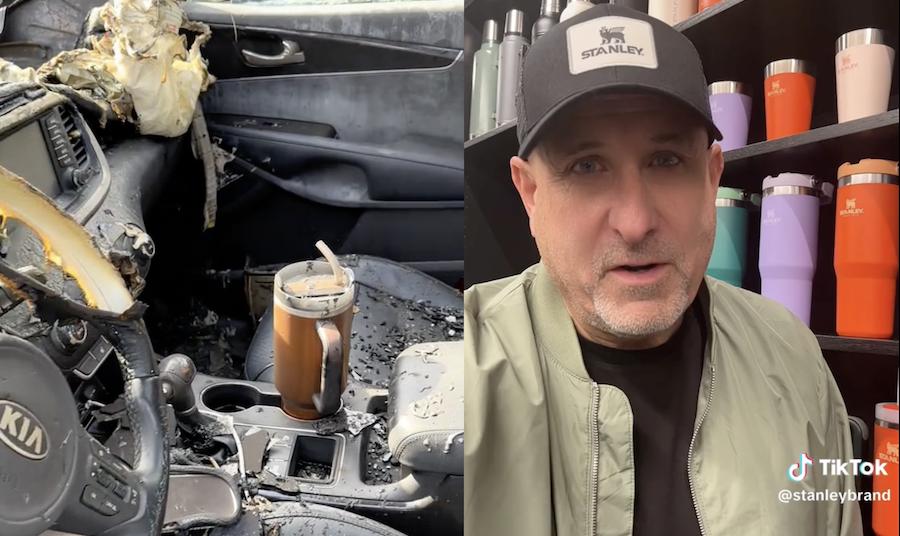 Stanley Cap Exploding Stanley brand offers to replace woman's car after viral video shows cup ...