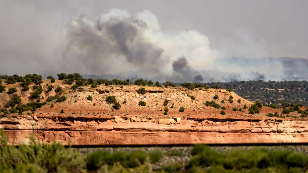 The Snyder Fire burns near Thompson Springs on Sunday.