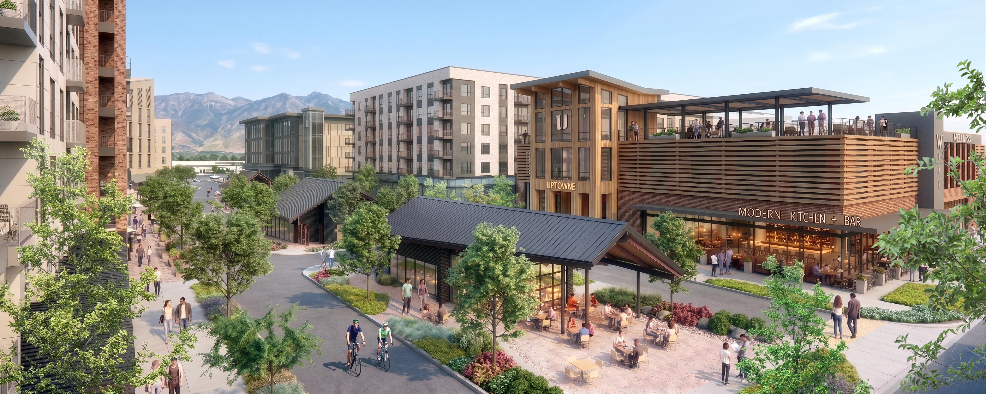 A rendering shows what The Promenade could look like at The Point. Developers on Monday broke ground on the first phase of redevelopment for The Point, which aims to be a mixed-use, living-working community at the former state prison site in Draper.