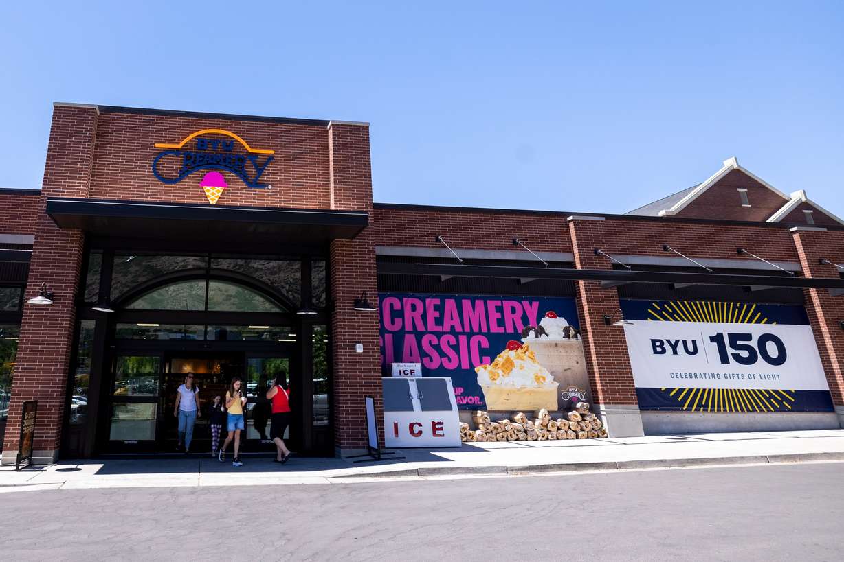 People exit the BYU Creamery on Ninth in Provo on June 15.