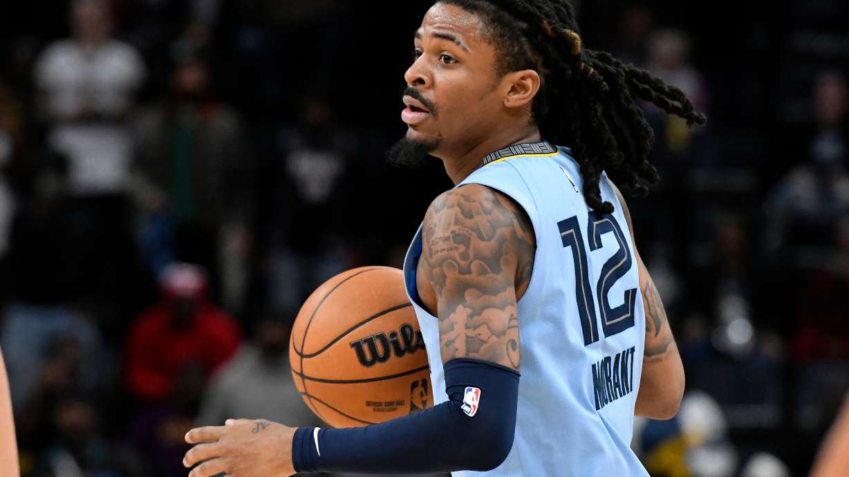 FILE - Memphis Grizzlies guard Ja Morant (12) plays in the second half of an NBA basketball game against the Atlanta Hawks Jan. 21, 2026, in Memphis, Tenn.