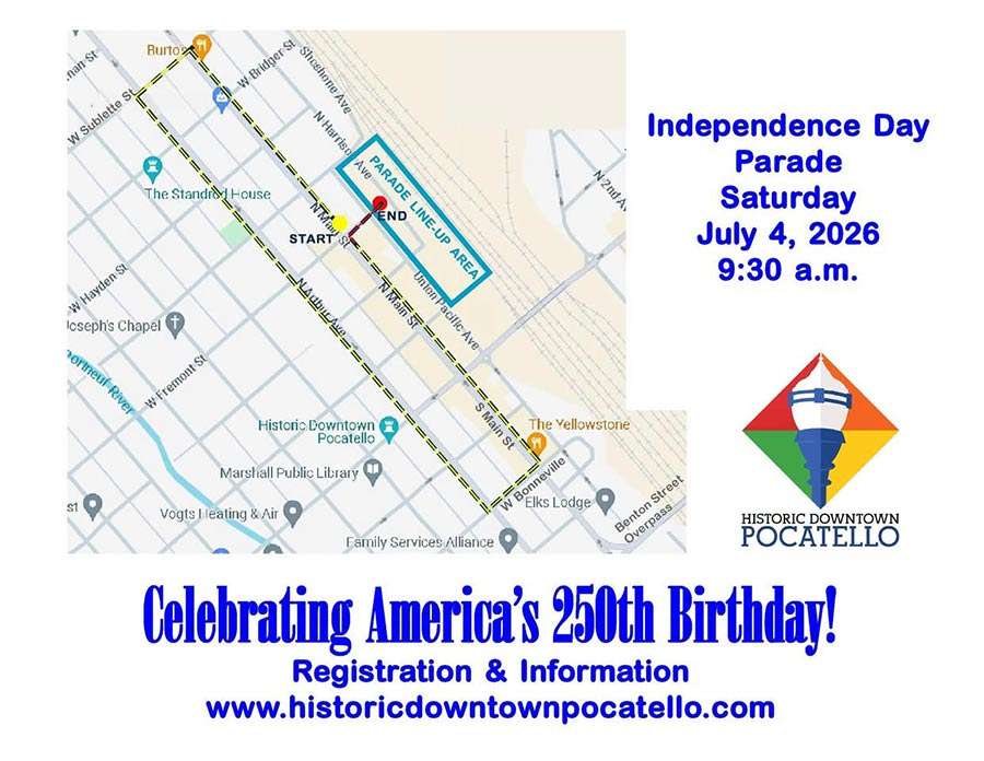 A map of this year's Pocatello Fourth of July parade route. Planners are preparing for the biggest celebration ever in commemoration of America 250.