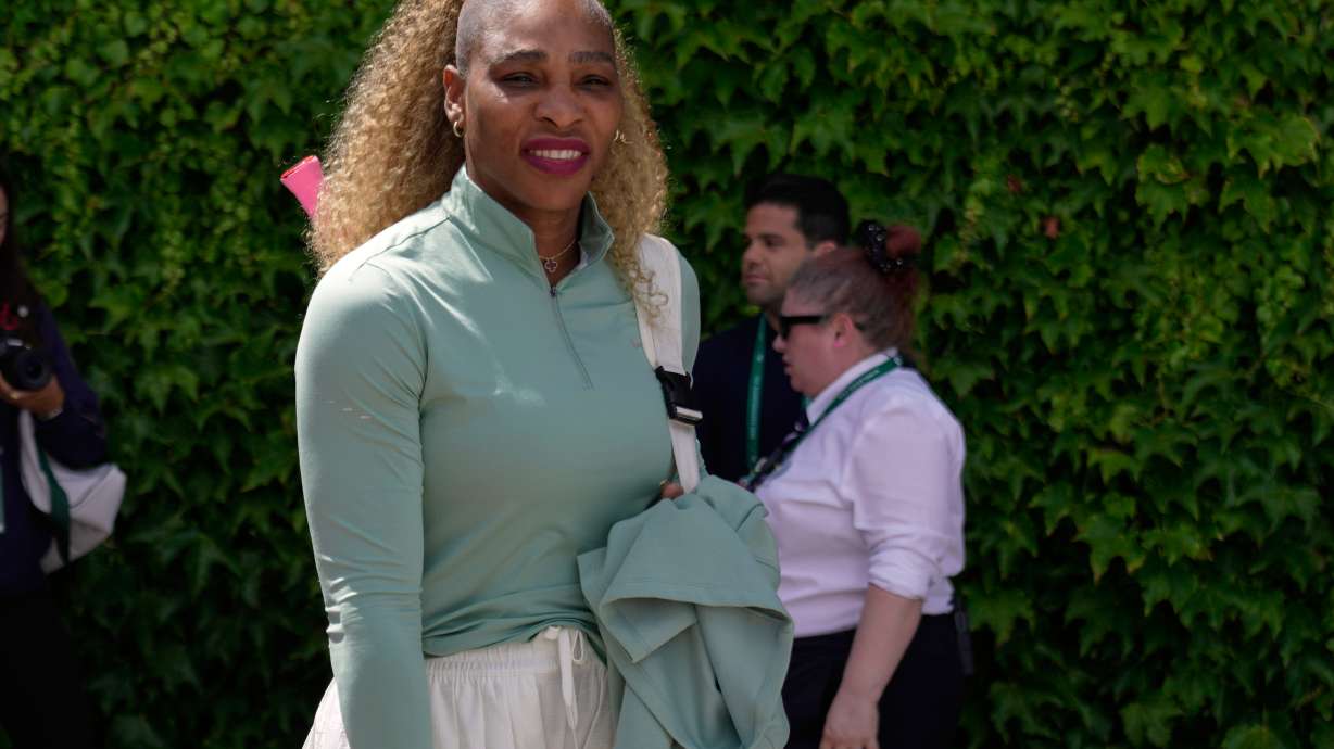 Serena Williams of the United States arrives for a practice session ahead of her women's singles match against Maya Joint of Australia at the Wimbledon Tennis Championships in London, Tuesday, June 30, 2026.
