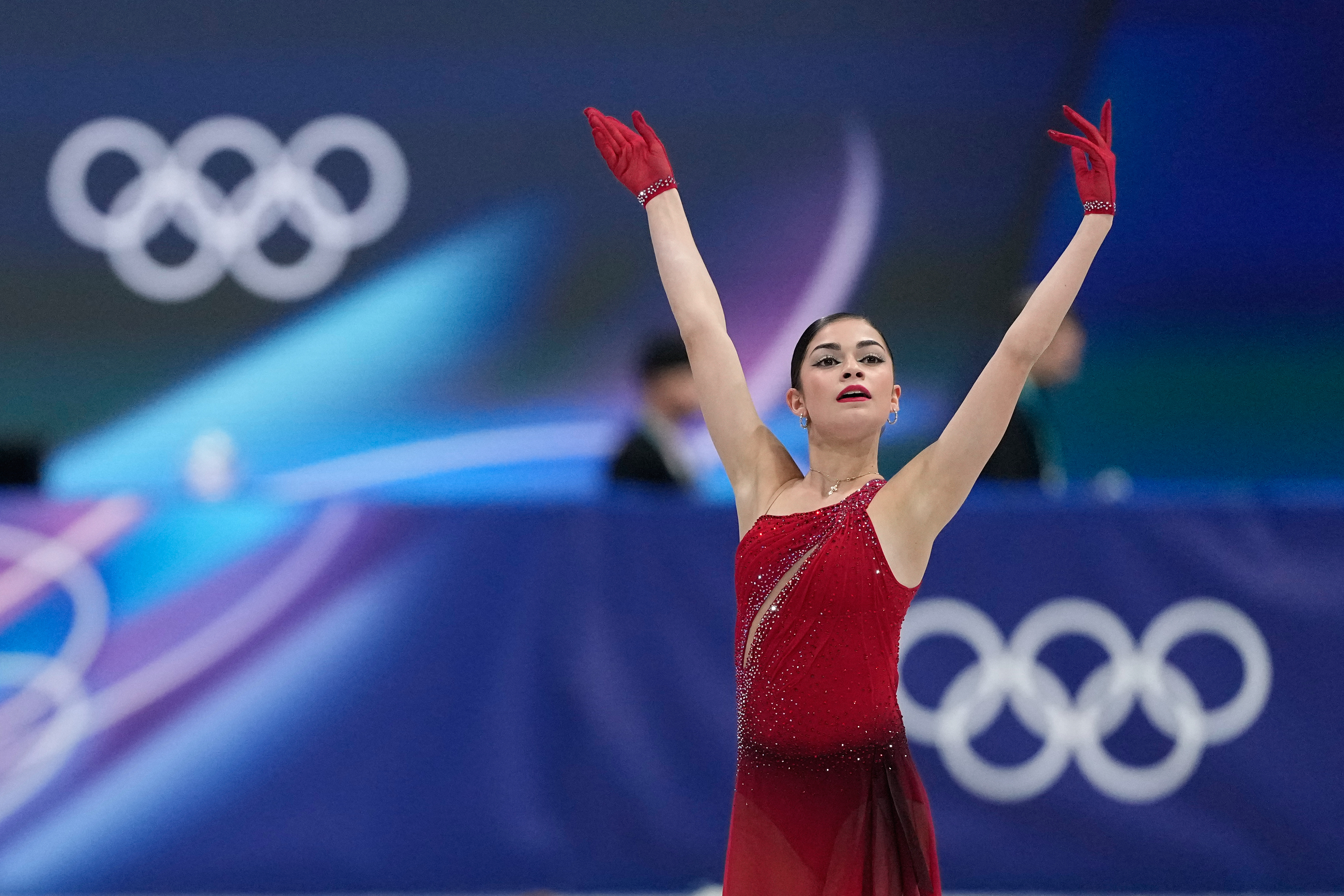 FILE - Adeliia Petrosian of Individual Neutral Athletes competes during the women's figure skating free program at the 2026 Winter Olympics, in Milan, Italy, on Feb. 19, 2026. 