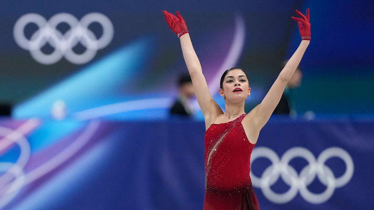 FILE - Adeliia Petrosian of Individual Neutral Athletes competes during the women's figure skating free program at the 2026 Winter Olympics, in Milan, Italy, on Feb. 19, 2026.