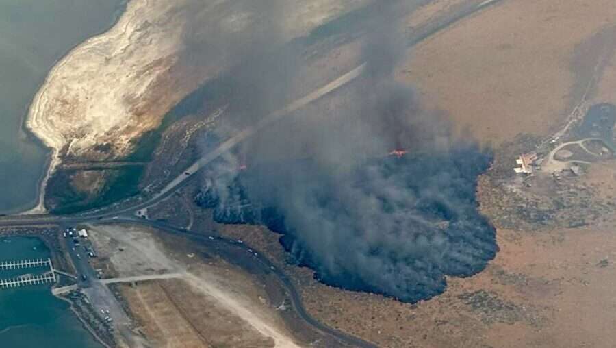 A view of the Antelope Fire on Antelope Island on Wednesday, July 23, 2024. (Utah Fire Info)