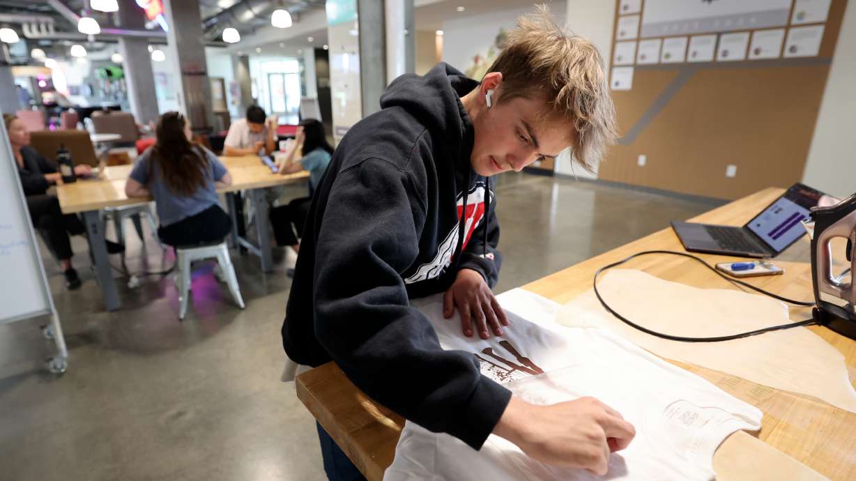 Luke Burton, 16, of St. George, makes a custom T-shirt for his company, aloofshirts.com, on June 22. A study published this month determined that University of Utah graduates are about 2.3 times as likely to build a unicorn as the average founder.