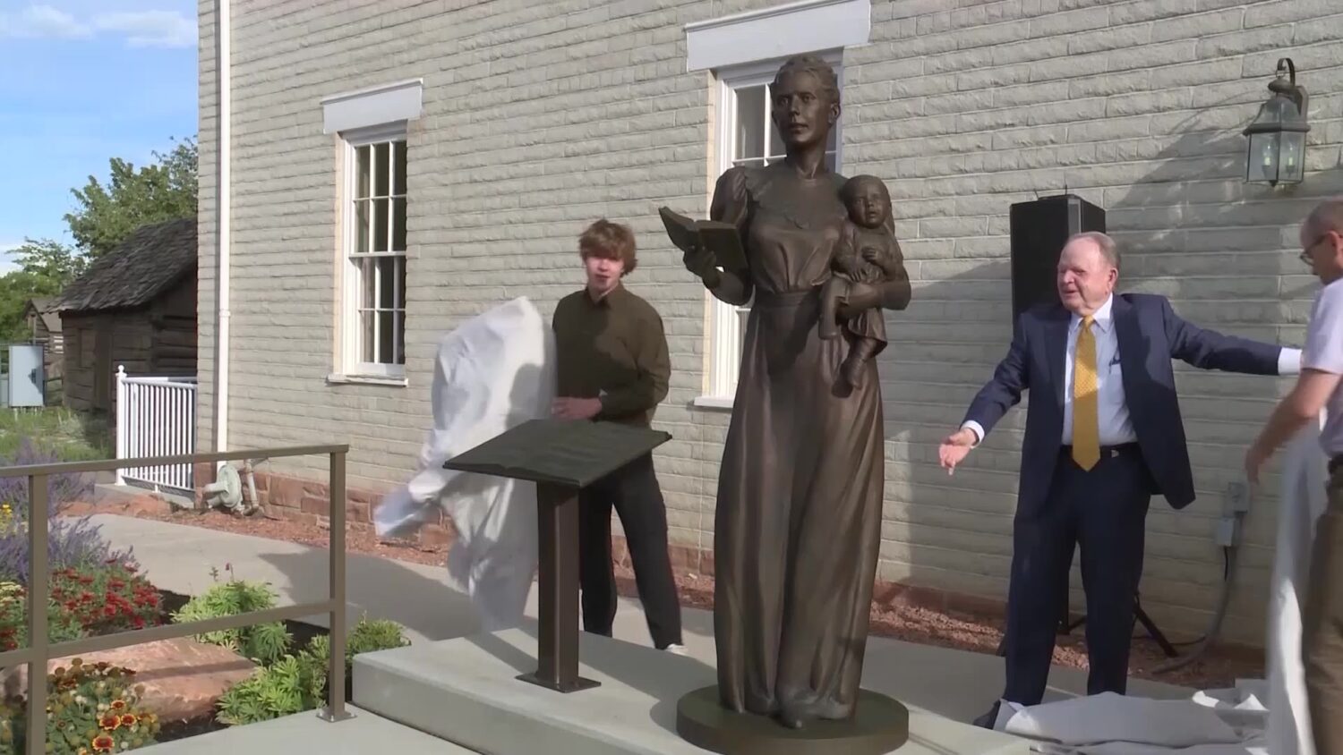 Ellis Ivory revealing the statue of Dr. Ellis Reynolds Shipp in September 2023. (KSL TV)