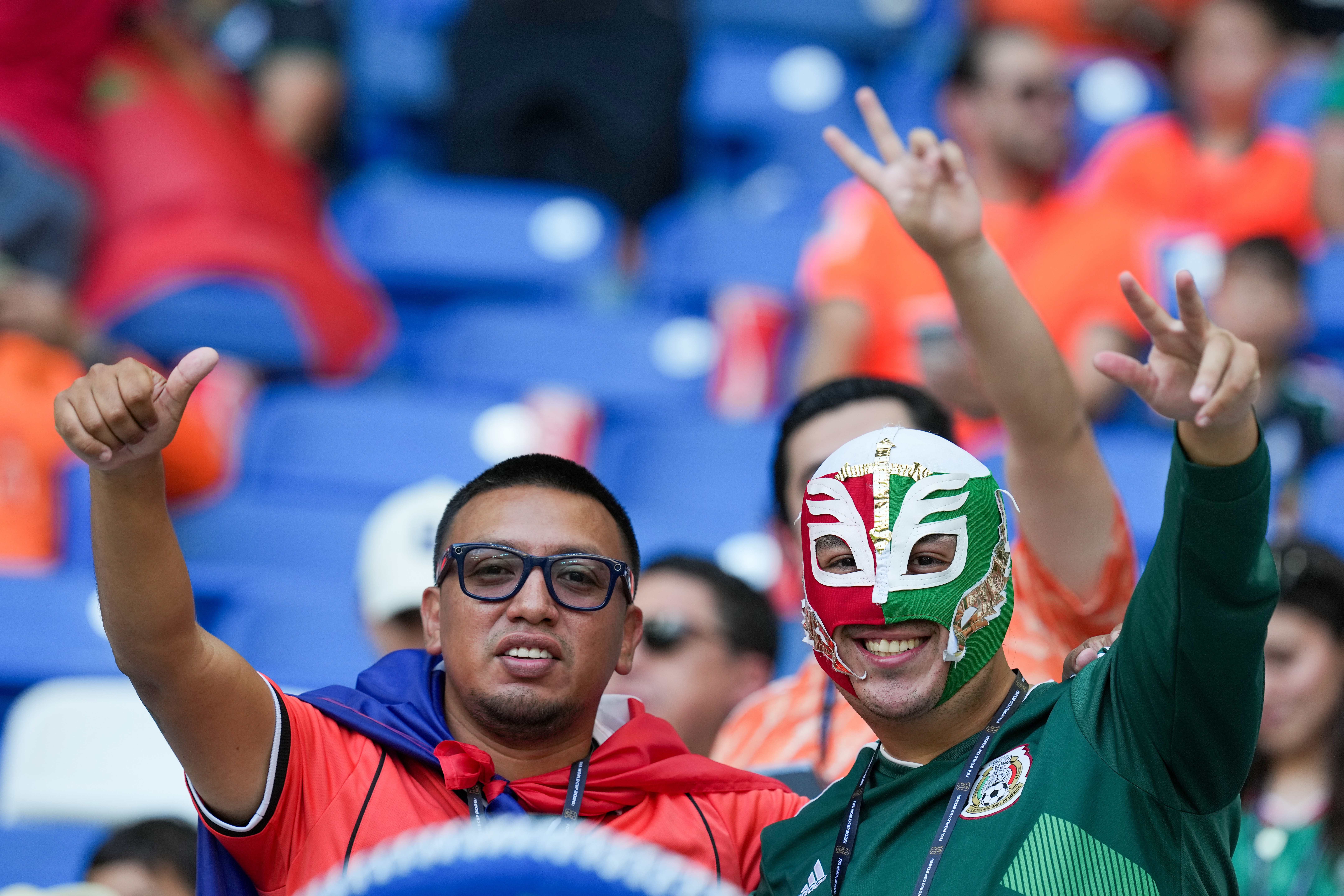 Soccer fans cheer during the World Cup round of 32 soccer match between the Netherlands and Morocco in Guadalupe, near Monterrey, Mexico, Monday, June 29, 2026. 