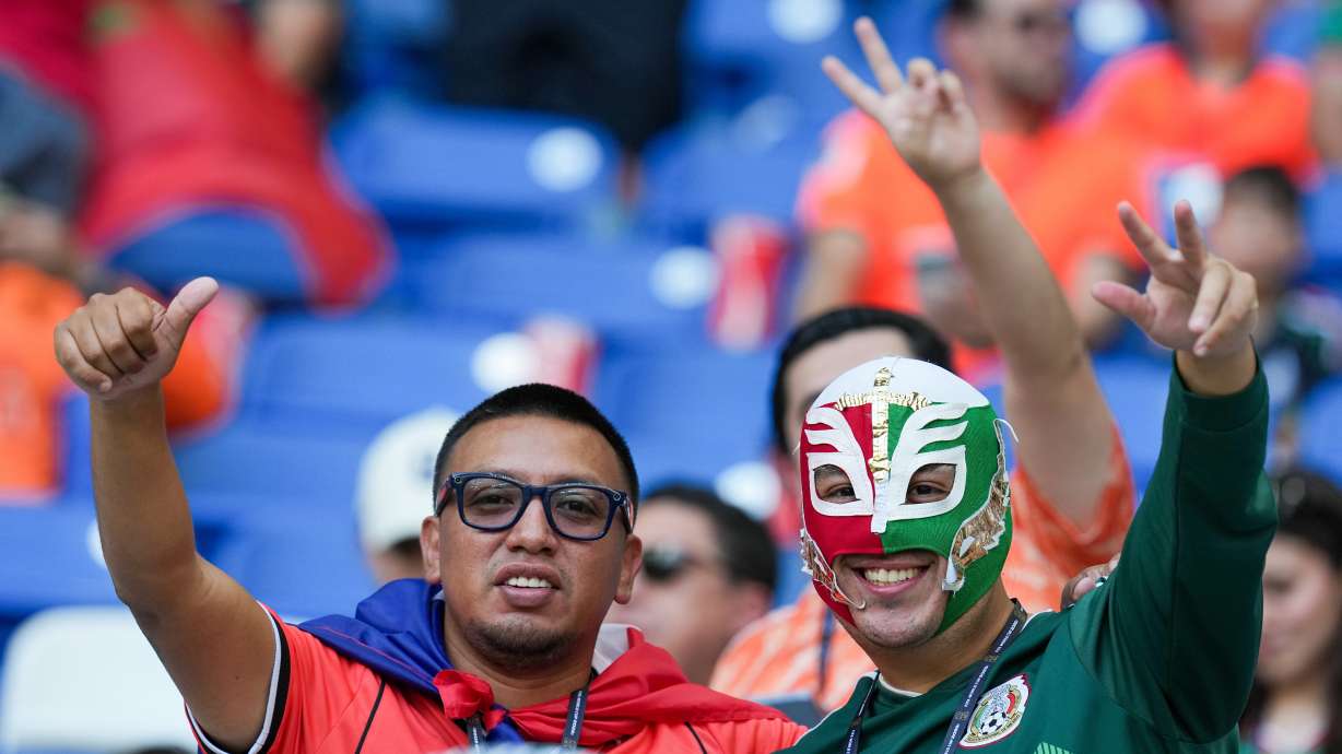 Soccer fans cheer during the World Cup round of 32 soccer match between the Netherlands and Morocco in Guadalupe, near Monterrey, Mexico, Monday, June 29, 2026.